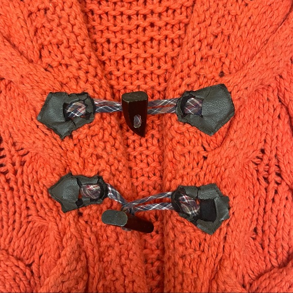 Free People Cable Knit Hooded Sweater Vest Orange Wool Blend - Picture 3 of 5